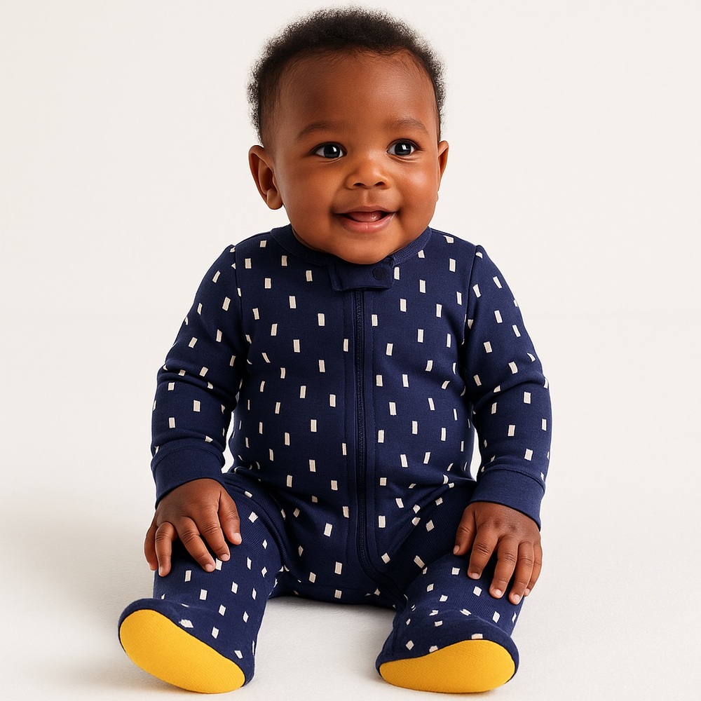 🍁Gerber Navy Blue Dash Print Zip Footed Sleeper Pajamas – Size 6-9M